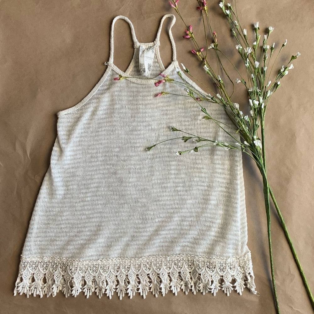 Knit creamy white tank top boho